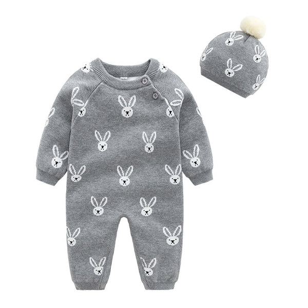 Cozy Knit Cotton Baby Outfit with Rompers and Hats - Ideal for Newborns in AutumnWinter - Totostore