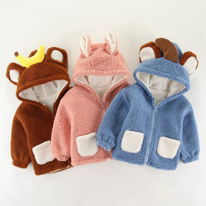 Girls Polar Fleece Jacket Boys Coat Autumn and Winter Clothes Baby Fleece Hooded Tops Baby Clothes - Totostore