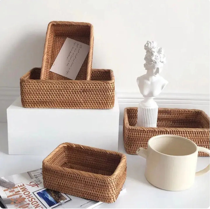 Handmade Rattan Tray Basket - Practical and Stylish Home Organizer - Totostore