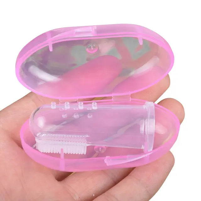 Cute Baby Finger Toothbrush With Box Children Teeth Clear Massage Soft Silicone Infant Rubber Cleaning Brush Massager Set - Totostore