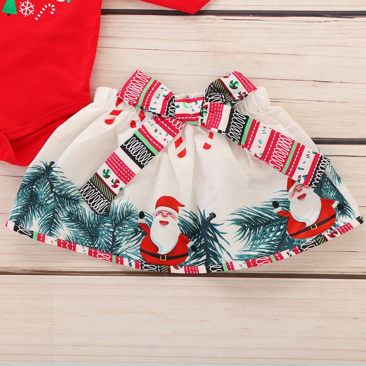 Adorable 3-Piece Baby Girl Christmas Outfit - Red Top Skirt Bow Headband Set - Totostore