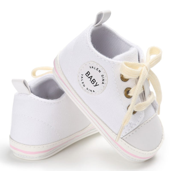 Newborn Baby Canvas Sneakers Infant First Walkers Lace-up Shoes for Girls Prewalker 0-18M Size - Totostore