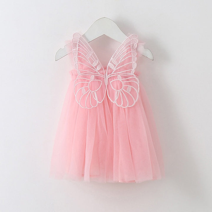 Sweet Princess Baby Dress Solid Color with Butterfly Wing Decor New Little Girls Clothing Collection - Totostore