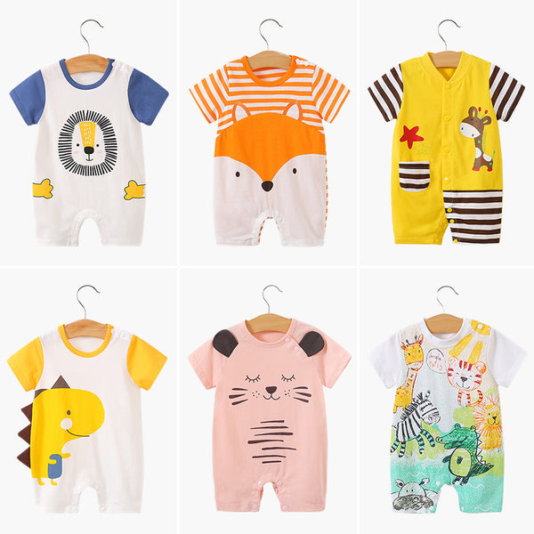 Newborn Cartoon Animal Jumpsuit - Ins Style Baby Short Sleeve Romper - Soft Cotton Crawling Clothes for Infants - Totostore