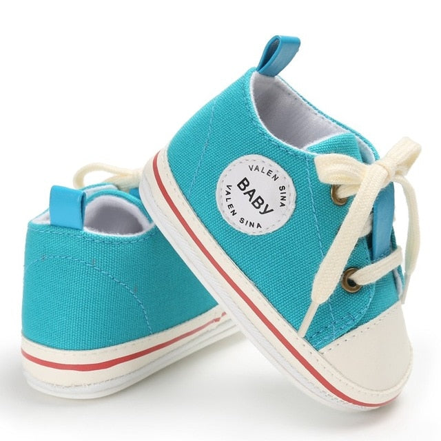 Newborn Baby Canvas Sneakers Infant First Walkers Lace-up Shoes for Girls Prewalker 0-18M Size - Totostore