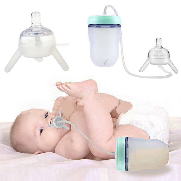 250ml Silicone Sippy Baby Bottle with Straw - Hands-Free Feeding Cup for Kids Training - Totostore