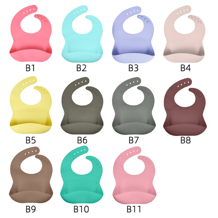 Silicone children's tableware set baby feeding complementary food tableware saliva pocket suction cup bowl spoon dinner plate bib 5-piece set - Totostore