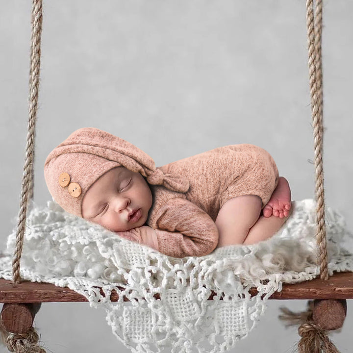 Newborn Full Moon Photography Set - 2-Piece Button Hat and Clothes Props - Totostore