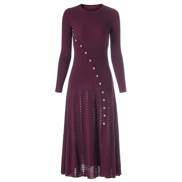 Mid East Inspired Long Sleeve Elastic Dress with Curved Buttons - Heavy-Duty and Stylish