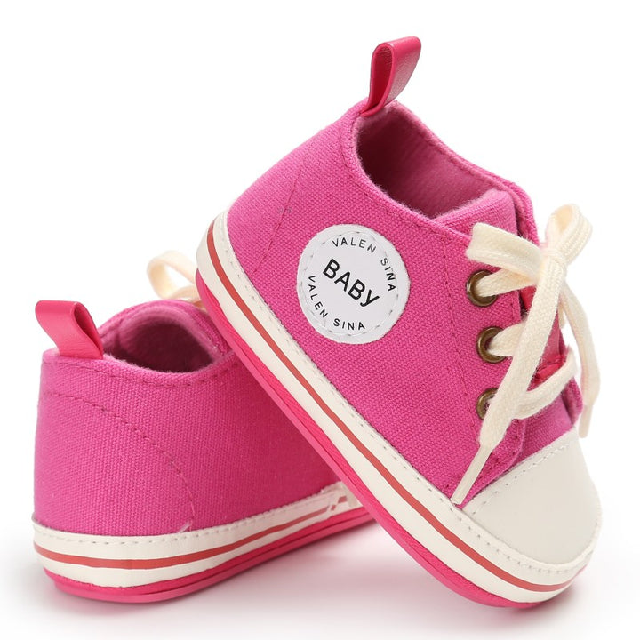 Newborn Baby Canvas Sneakers Infant First Walkers Lace-up Shoes for Girls Prewalker 0-18M Size - Totostore