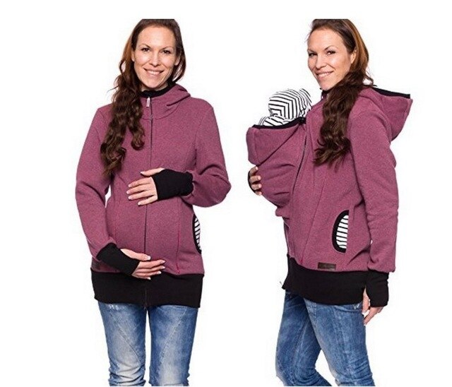 Thick Wool Maternity Hoodie Sweater for Pregnant Women - Baby Carrier Jacket Coat - Fashionable Casual Clothing - Totostore