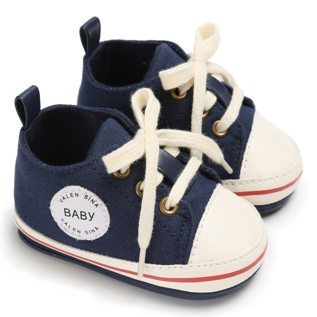 Newborn Baby Canvas Sneakers Infant First Walkers Lace-up Shoes for Girls Prewalker 0-18M Size - Totostore