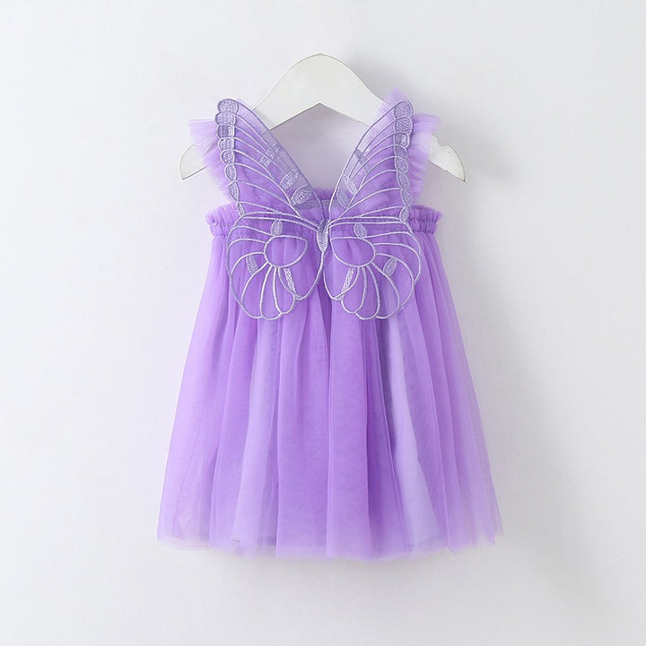 Sweet Princess Baby Dress Solid Color with Butterfly Wing Decor New Little Girls Clothing Collection - Totostore