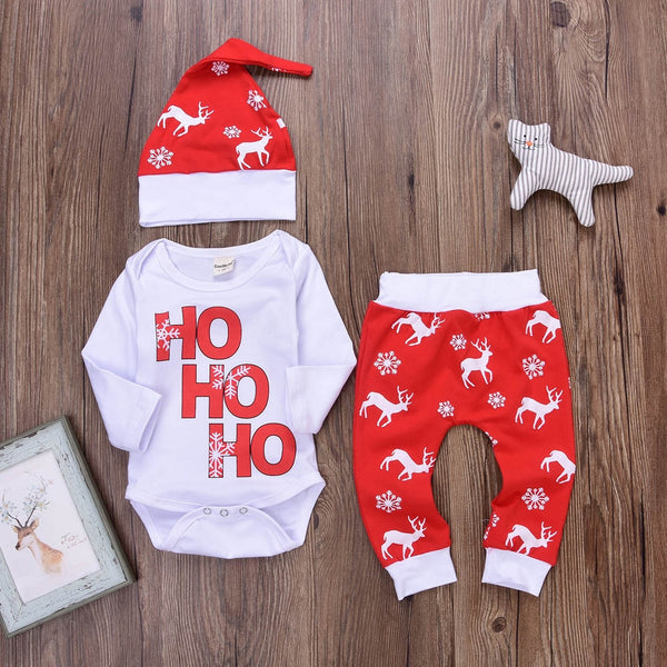 Christmas Deer Toddler Clothes Set - Long Sleeve Romper Pants for Infant Boys Girls - Plus Size with Letter Print Design - Totostore