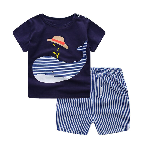 Unisex Cartoon Whale Baby Clothing Set - 2 Piece Baseball Uniform Infant Cotton Underwear for Boys and Girls - Totostore