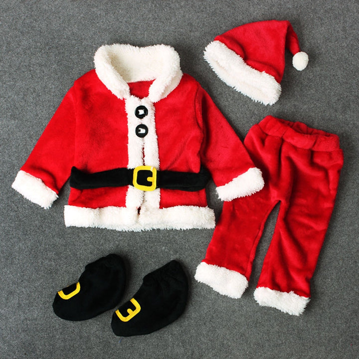 Newborn Baby Santa Xmas 4-Piece Winter Outfit Set with Tops Pants Hat and Socks - Totostore