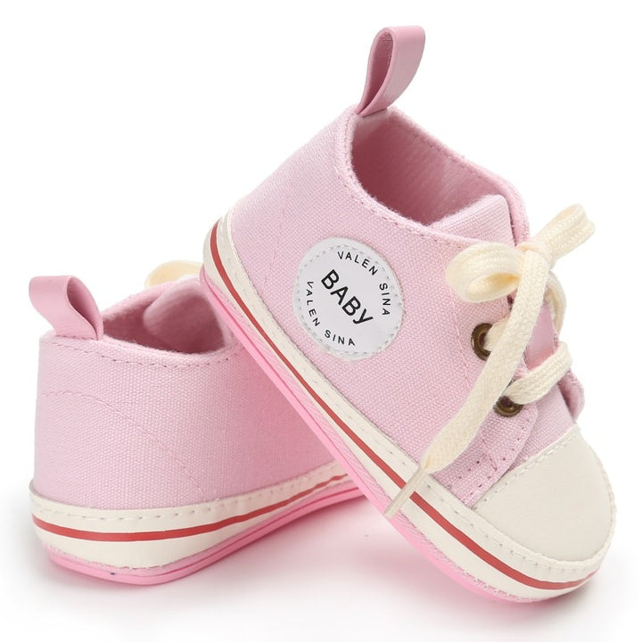 Newborn Baby Canvas Sneakers Infant First Walkers Lace-up Shoes for Girls Prewalker 0-18M Size - Totostore