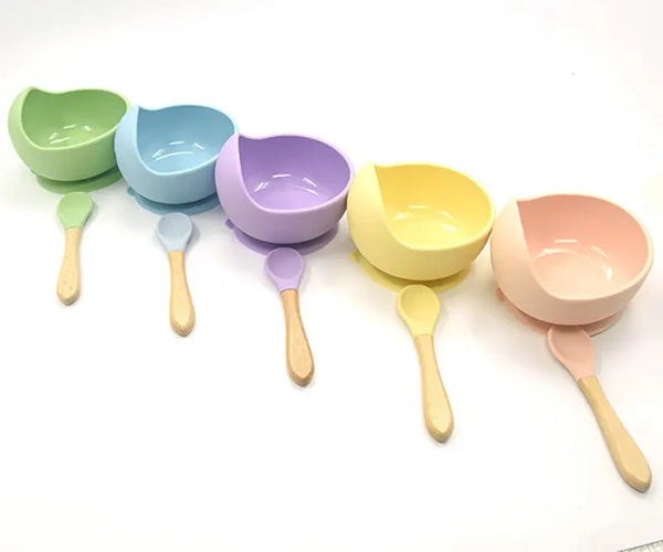 Baby Silicone Tableware Strong Sucker Water Bowl Spoon Set Children Suction Bowl Baby Food Bowl Baby Feeding Tableware - Totostore