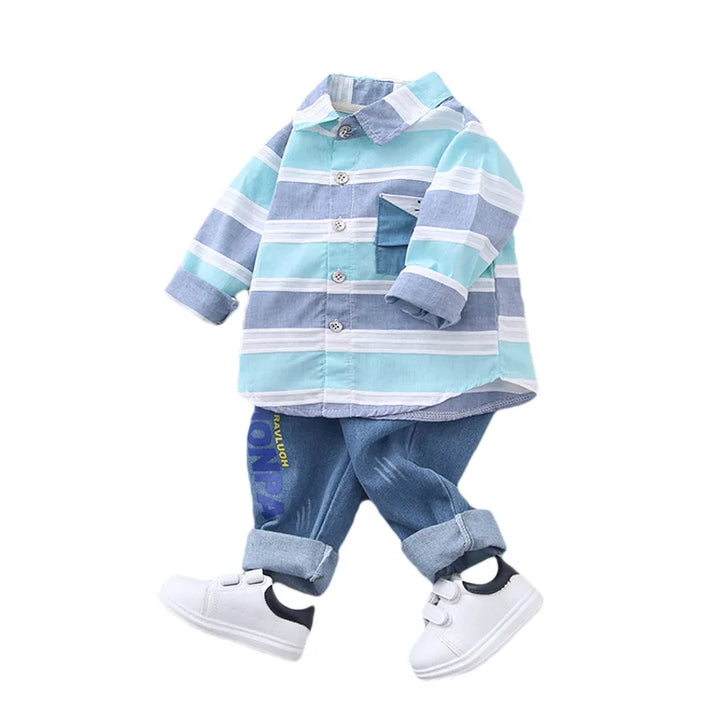 Springtime Style Newborn Gentleman Striped Shirt and Jeans Set for Baby Boys - Totostore