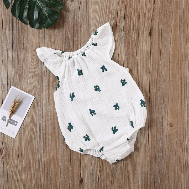 Stylish Newborn Girls Summer Bodysuit Jumpsuit Soft Cotton Linen Outfit - Totostore