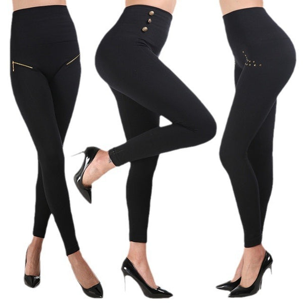 High Waist Hot Drilling Pants with Zipper Button and Hip Lift Feature - Perfect for Abdominal Support  Maximize Comfort and Style