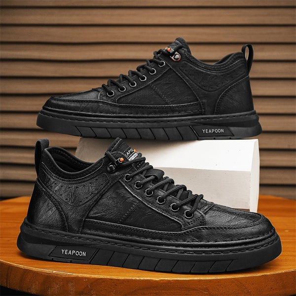 Mens Leather Low-Top Shoes with Thickened Non-Slip Sole - Trendy and Stylish