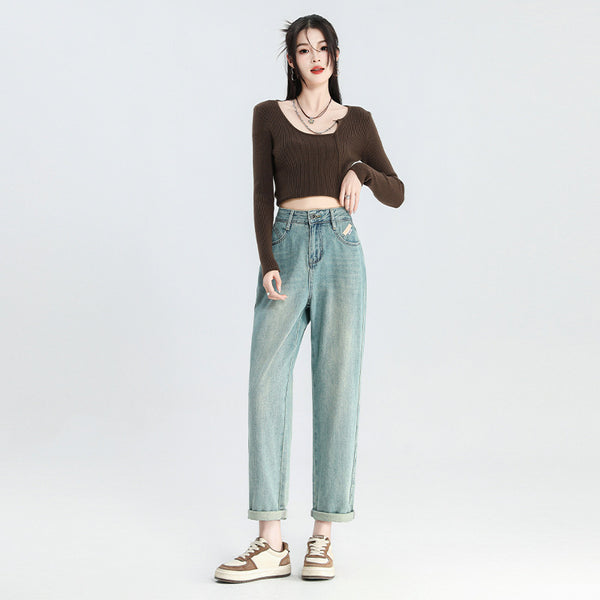 High Waist Baggy Pants - Ladies Cropped Style for a Trendy Look