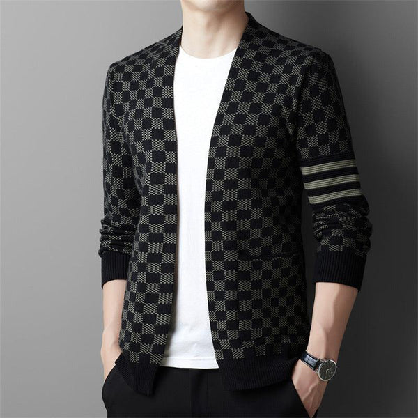 Autumn New Men's V-neck Plaid Sweater