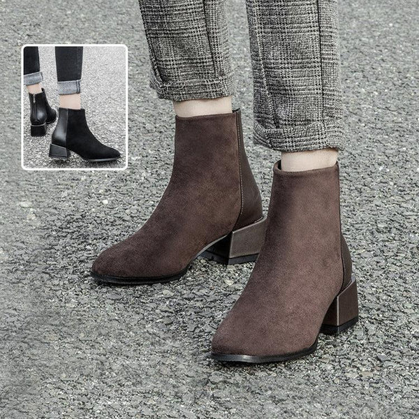 Versatile Retro Chelsea Ankle Boots - Womens Pointed Toe Square Heel Shoes