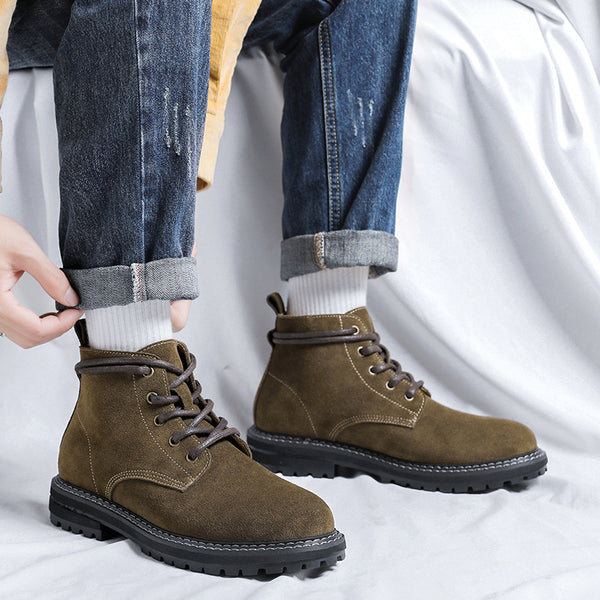 Stylish Suede Leather Mid-Top Boots for Autumn and Winter