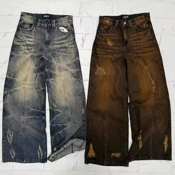 American High Street Straight Yellow Mud Dyed Jeans