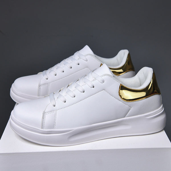 White Leather Waterproof Sneakers - Large Size for Leisure Activities