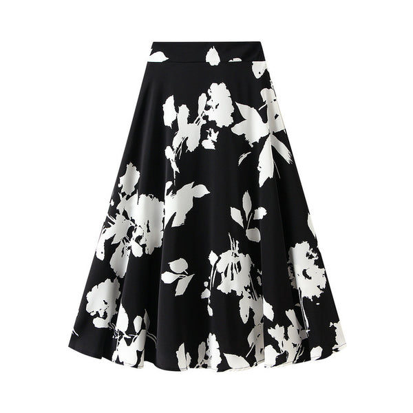 Womens Elegant High Waist Bough Skirt - Slimming Mid-length with Big Hem