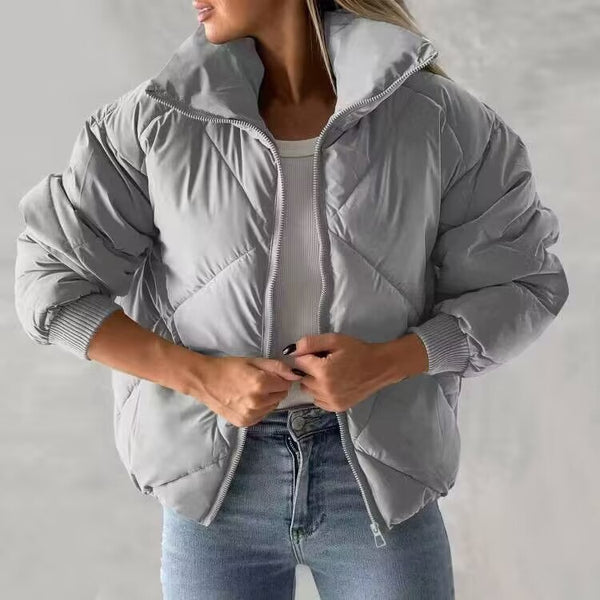 Womens Quilted Winter Jacket  Long Sleeve Zipper Cotton Coat for Cold Weather  Bread by XYZ Company