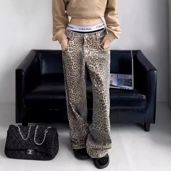 Vintage Leopard Print Jeans - Unisex Hip Hop Trend - Perfect for Men and Women - Shop Now