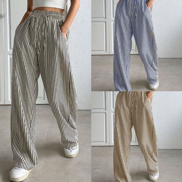 Striped Casual Trousers Womens Straight-leg Pants for Effortless Style