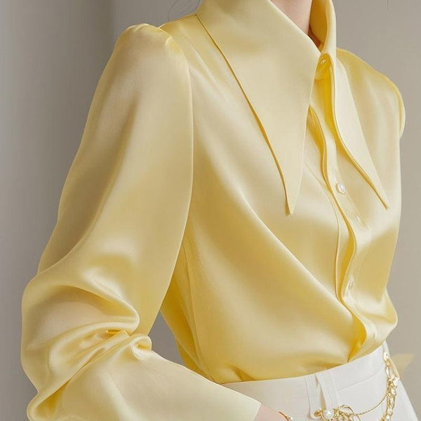 Yellow French Long Sleeve Shirt with Pointed Collar - Stylish and Light - Perfect for Any Occasion