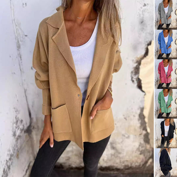 Womens Versatile Lapel Jacket with Pockets - Casual Fashion Outwear Coat  Long sleeve