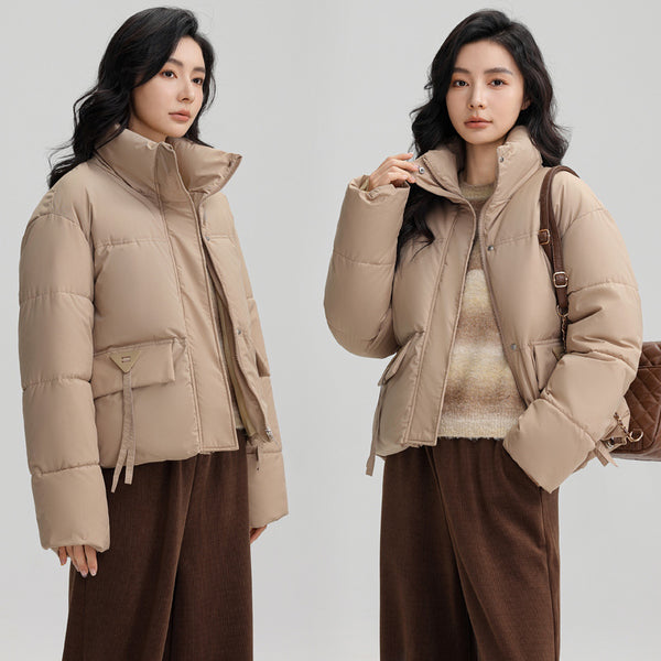 Loose Fit Stand-up Collar Bread Coat with Large Pockets - Perfect for Fall and Winter