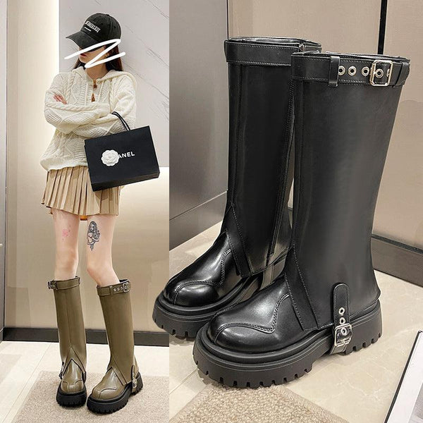 Stylish High Leg Boot with Thick Bottom and Two-way Belt Buckle - Search Engine Optimized