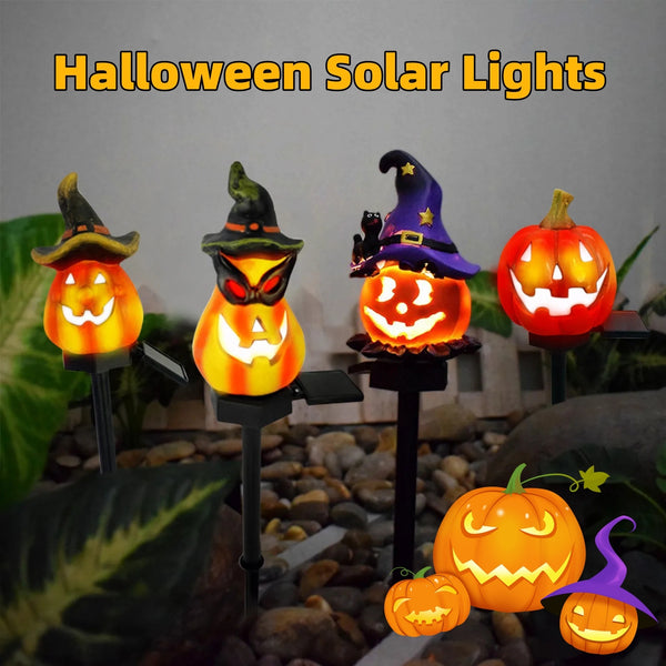 Handcrafted Solar Pumpkin Lantern - Festive Halloween Garden Decor for Outdoor Spaces - Resin Light