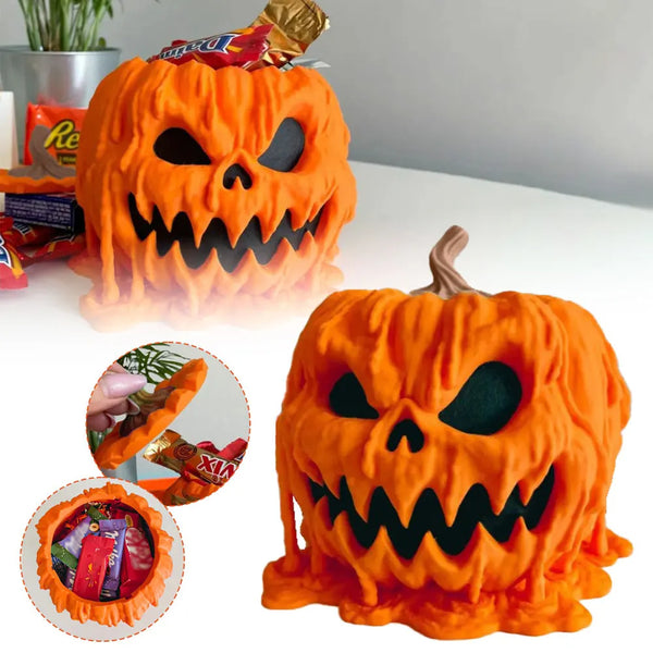 Spooky Halloween Pumpkin Candy Bowl with Lid - Perfect for Home Parties and Displays - Reusable