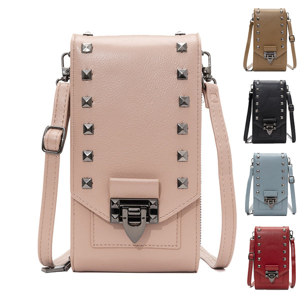 Solid Color Rivet Design Shoulder Bag - Stylish Crossbody Mobile Phone Handbag for Women