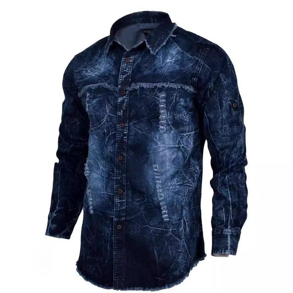 Men's Denim Long Sleeve Shirt Slim Fit