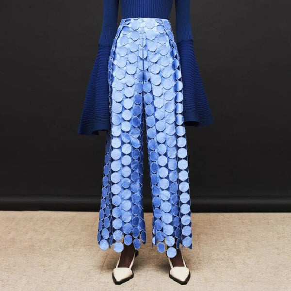 Embroidered Tassel High Waist Wide-leg Pants  Elegant Round Design