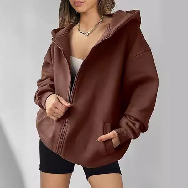 Oversized Womens Zip-Up Hoodie - Long Sleeve Hooded Sweatshirt