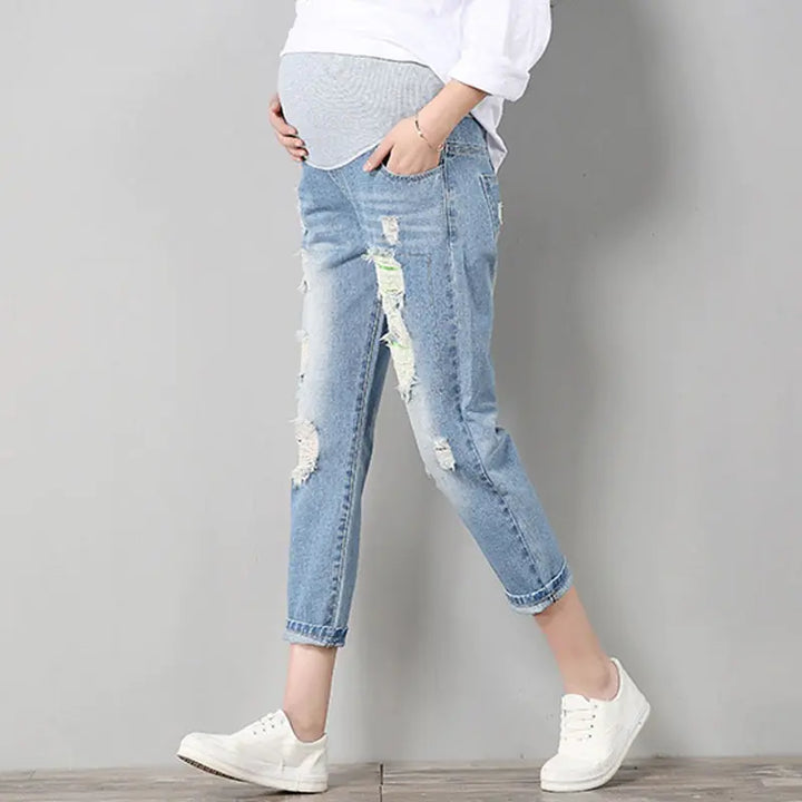 Stylish Maternity Abdominal Jeans - Comfortable Denim for Pregnancy Keywords Maternity Jeans Abdominal Support Comfortable Fit Stylish Design Pregnancy Denim - Totostore