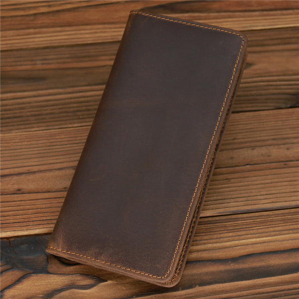 Mens Crazy Horse Leather Long Wallet - Stylish and Durable