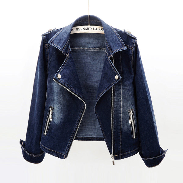 Womens Slim Fit Denim Coat with Stretch Collar - Perfect for Any Occasion