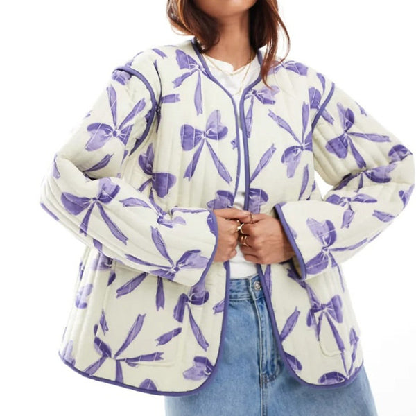 Medium Purple Flower Coat for Women - Stylish and Cozy Outerwear